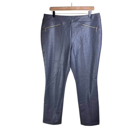 Belle Kim Gravel QVC Gray Faux Leather Front Ponte Knit Pull On Skinny Pants - Picture 2 of 9